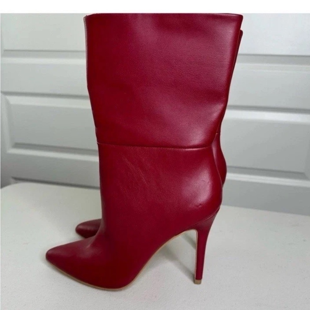 CHARLES BY CHARLES DAVID RED FAUX LEATHER MIDI STILETTO BOOTS SZ 7 1/2
